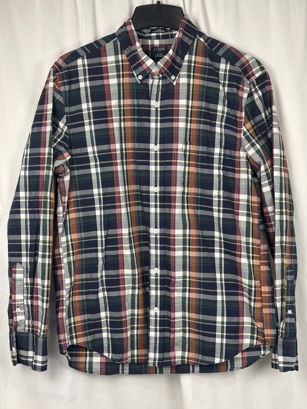 J Crew Flex Washed Slim Untucked Windowpane Plaid Button Down Shirt Men L Preppy